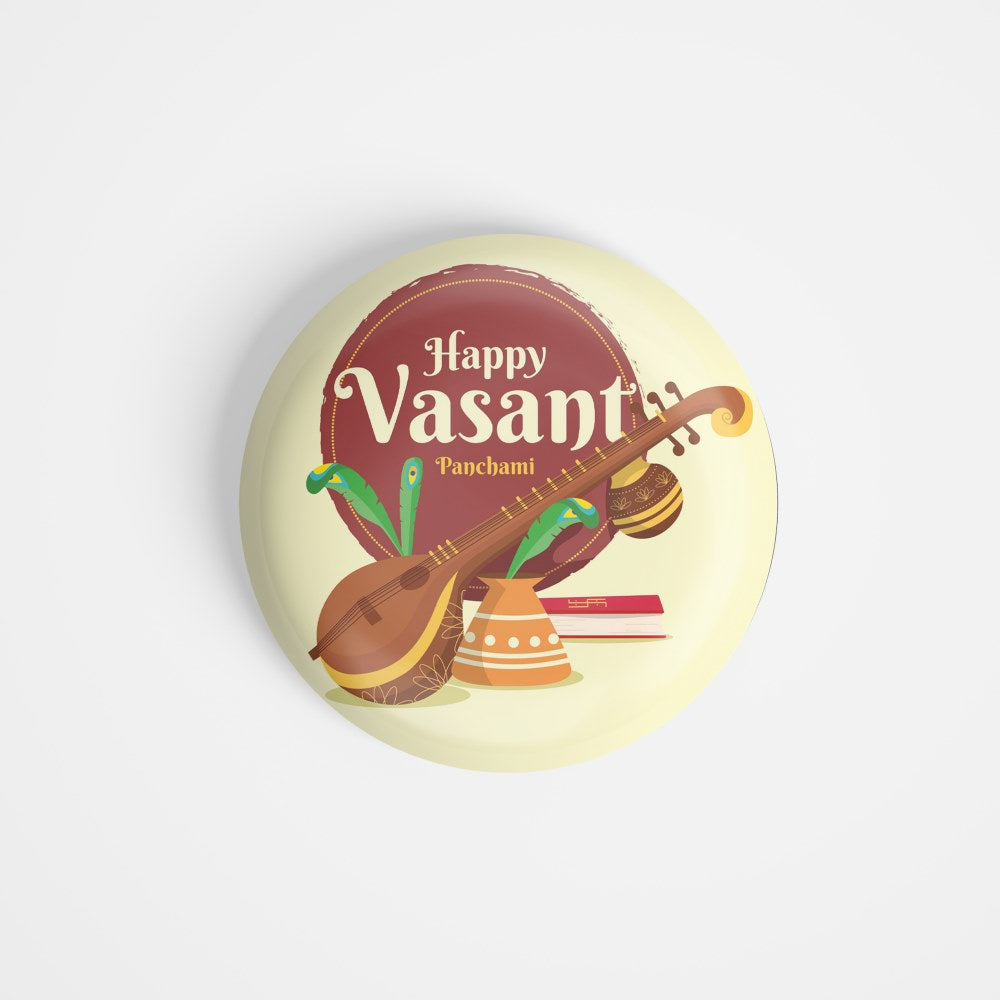dhcrafts Round Fridge Magnet Multicolor Vasant Panchami Glossy Finish Design Pack of 1 (58 mm)